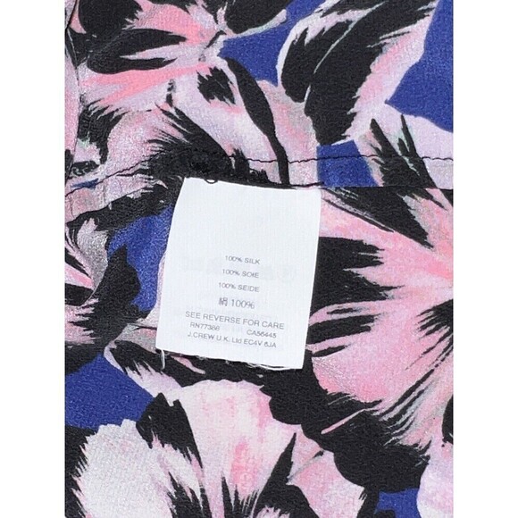 J. CREW 100% Silk Floral Hibiscus Print Flutter Sleeve Blue Pink Top 12P - Picture 8 of 8